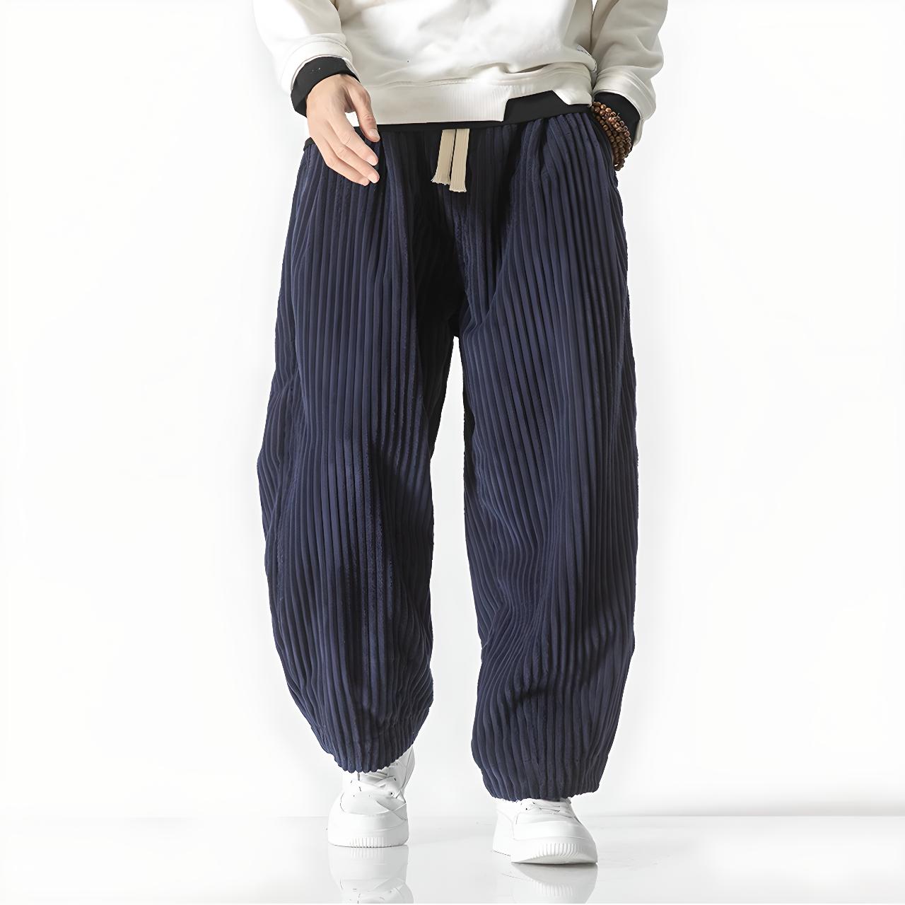 Pantalon japonais en velours côtelé Kumo, style ample et élégant pour homme