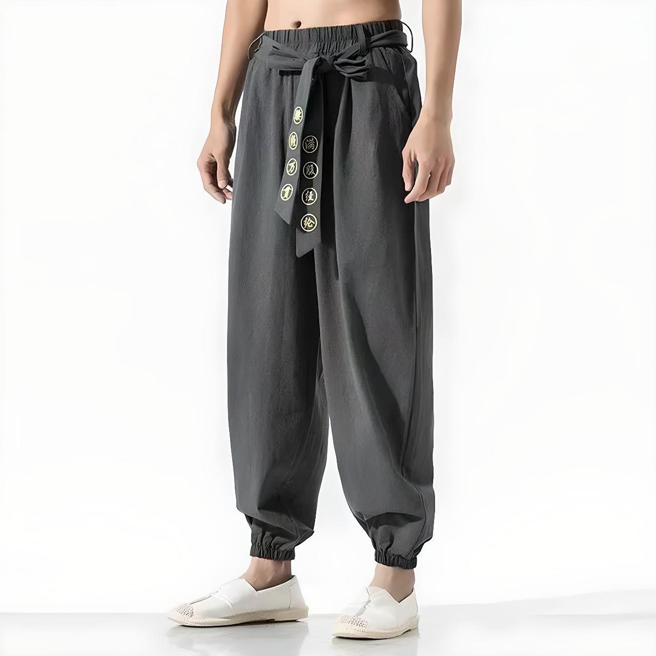 Pantalon style japonais homme Edo gris foncé coupe ample