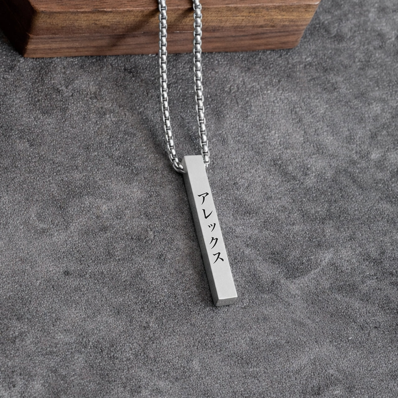 Japanese Engraved Bar Necklace for Men