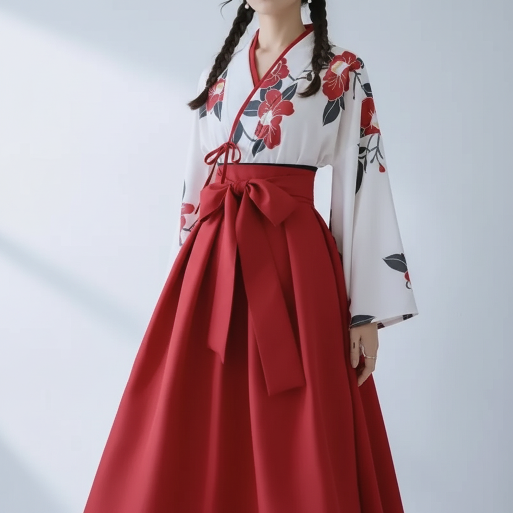 red and white kimono dress White Kimono Dress - Japanese Sleeve Art Kimono