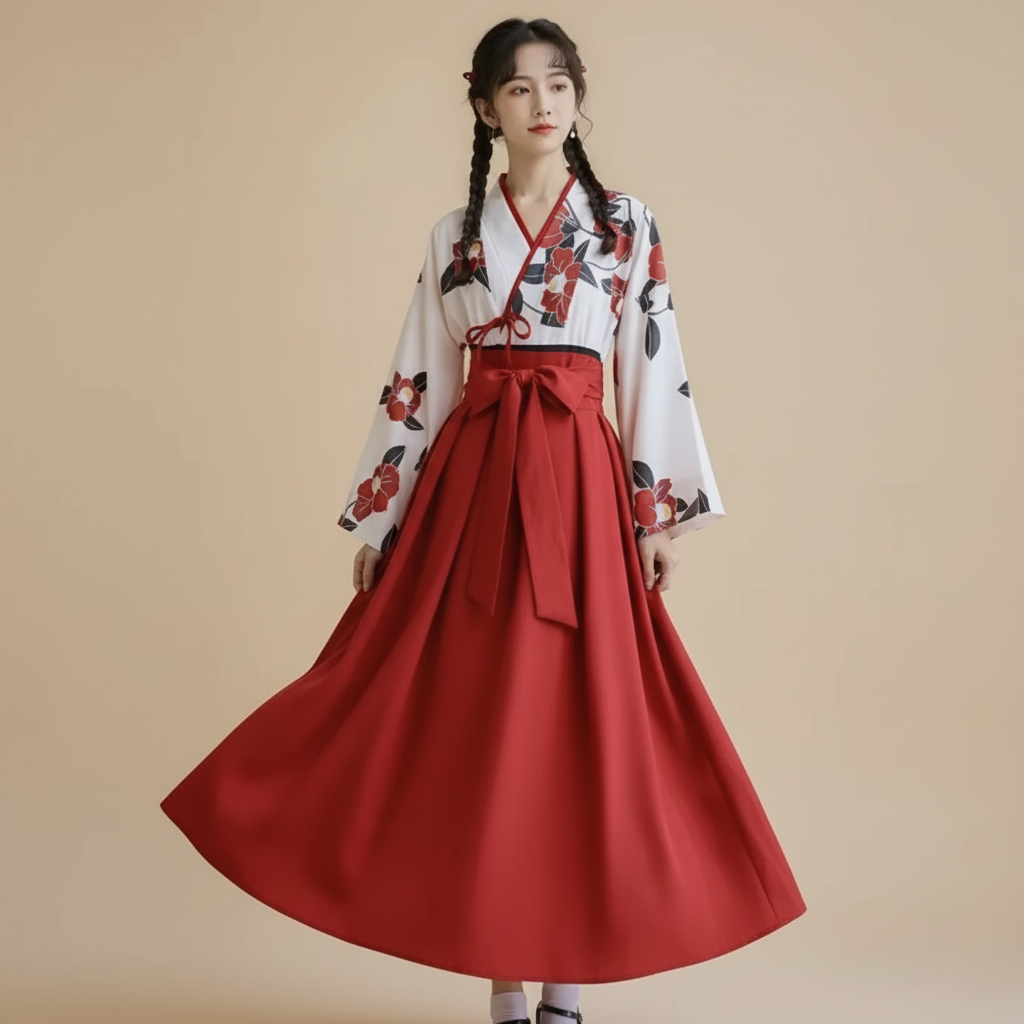 Red Japanese Kimono Dress – Elegant & Flowing – Takumiya