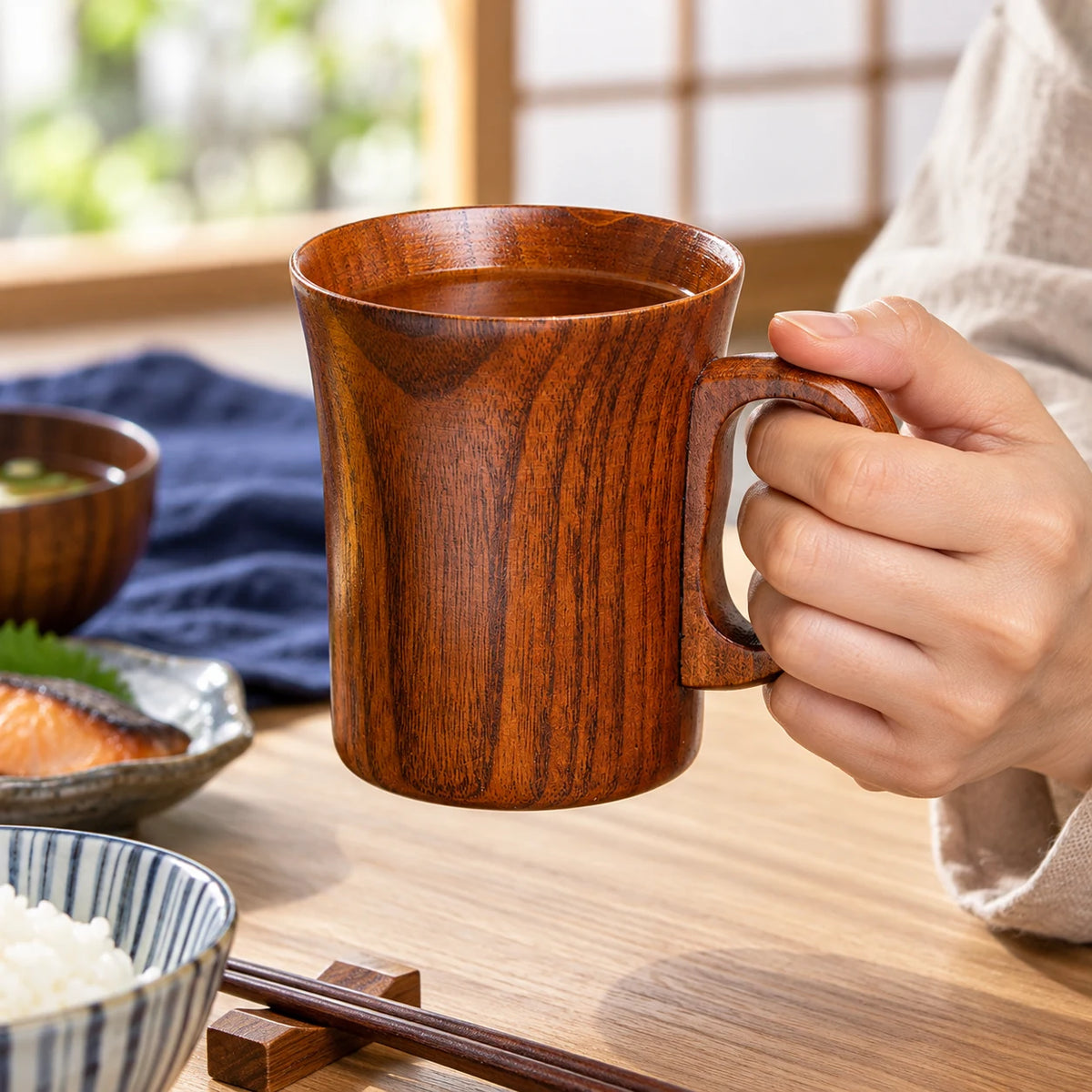 Natsume Japanese Wooden Mug – Jujube Wood, 250 ml